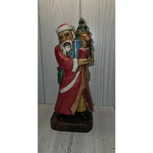 Vtg Rustic Faux Carved Wood Resin Santa Father Christmas Figurine Tree Doll 8"
